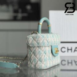 Túi Chanel Small Vanity Case Blue Tweed Lambskin 12CM Best Quality