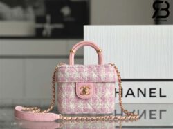 Túi Chanel Small Vanity Case Pink Tweed Lambskin 12CM Best Quality