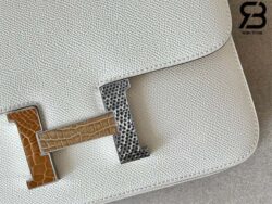 Túi Hermes Constance 24 Trắng Kem Nata Epsom Alligator Lizard Buckle Khâu Tay Best Quality