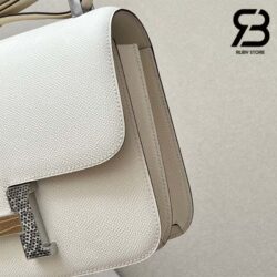Túi Hermes Constance 24 Trắng Kem Nata Epsom Alligator Lizard Buckle Khâu Tay Best Quality