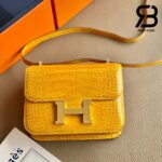 Túi Hermes Constance Mini 18 Vàng Jaune Ambre Shiny Alligator GHW Khâu Tay Best Quality