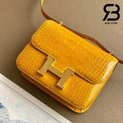 Túi Hermes Constance Mini 18 Vàng Jaune Ambre Shiny Alligator GHW Khâu Tay Best Quality