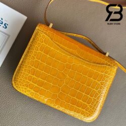 Túi Hermes Constance Mini 18 Vàng Jaune Ambre Shiny Alligator GHW Khâu Tay Best Quality