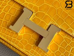 Túi Hermes Constance Mini 18 Vàng Jaune Ambre Shiny Alligator GHW Khâu Tay Best Quality