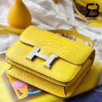 Túi Hermes Constance Mini 18 Vàng Mimosa Matte Alligator PHW Khâu Tay Best Quality