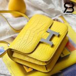 Túi Hermes Constance Mini 18 Vàng Mimosa Matte Alligator PHW Khâu Tay Best Quality