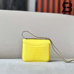 Túi Hermes Constance Mini 18 Vàng Mimosa Matte Alligator PHW Khâu Tay Best Quality