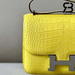 Túi Hermes Constance Mini 18 Vàng Mimosa Matte Alligator PHW Khâu Tay Best Quality