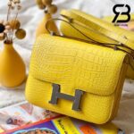 Túi Hermes Constance Mini 18 Vàng Mimosa Matte Alligator PHW Khâu Tay Best Quality