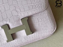 Túi Hermes Constance Mini 18 Hồng Mauve Pale Alligator PHW Khâu Tay Best Quality