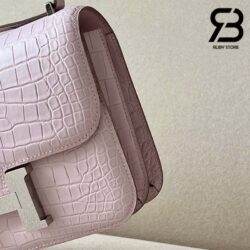 Túi Hermes Constance Mini 18 Hồng Mauve Pale Alligator PHW Khâu Tay Best Quality