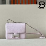 Túi Hermes Constance Mini 18 Hồng Mauve Pale Alligator PHW Khâu Tay Best Quality
