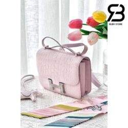 Túi Hermes Constance Mini 18 Hồng Mauve Pale Alligator PHW Khâu Tay Best Quality