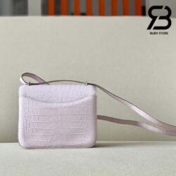 Túi Hermes Constance Mini 18 Hồng Mauve Pale Alligator PHW Khâu Tay Best Quality