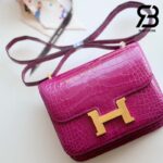 Túi Hermes Constance Mini 18 Hồng Rose Mexico Shiny Alligator GHW Khâu Tay Best Quality