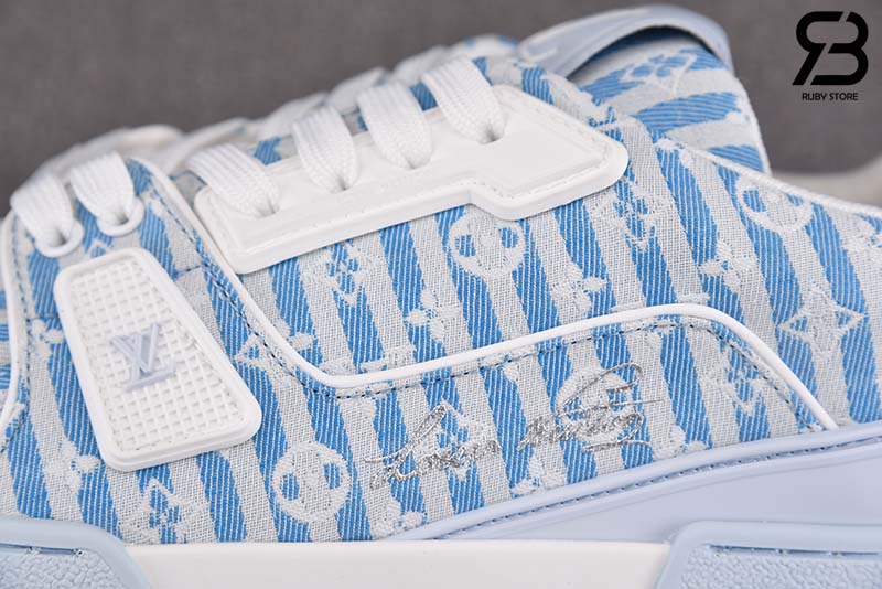 Giày Louis Vuitton Trainer Blue Stripe Monogram Best Quality