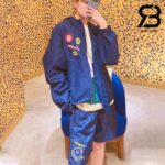 Quần LV x YK Monogram Faces Swim Shorts Blue Best Quality