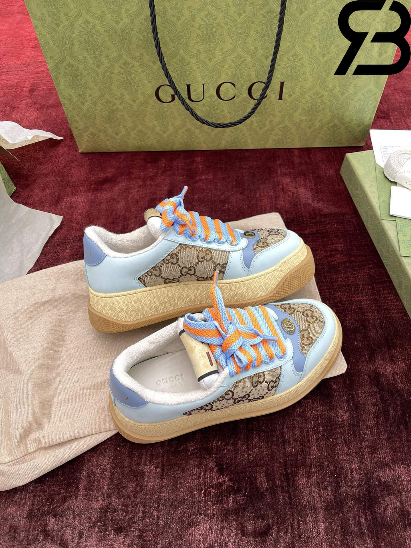 Giày Gucci Screener Sneaker Camel And Ebony GG Canvas 757700 FAB4C 2562