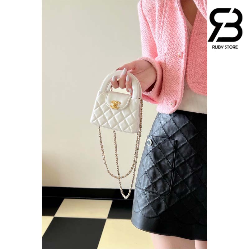 Túi Chanel Kelly 2023 Mini Clutch With Chain Bag Màu Trắng Da Calfskin Best Quality