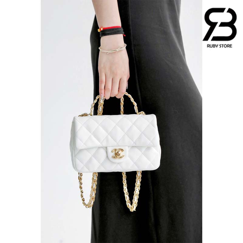 Túi Chanel Small Flap With Top Handle Màu Trắng Lambskin 21CM Best Quality