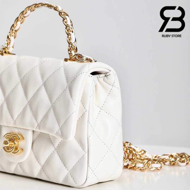 Túi Chanel Small Flap With Top Handle Màu Trắng Lambskin 21CM Best Quality