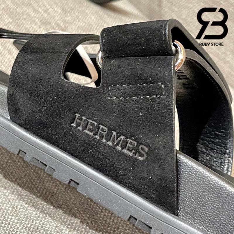 Dép Hermes Chypre Sandal Đen Da Lộn Leather Best Quality