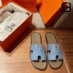 Dép Hermes Izmir Sandal Bicolor Xanh Xám Denim Sole Best Quality