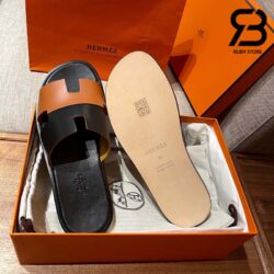 Dép Hermes Izmir Sandal Bicolor Noir And Gold Calfskin Best Quality