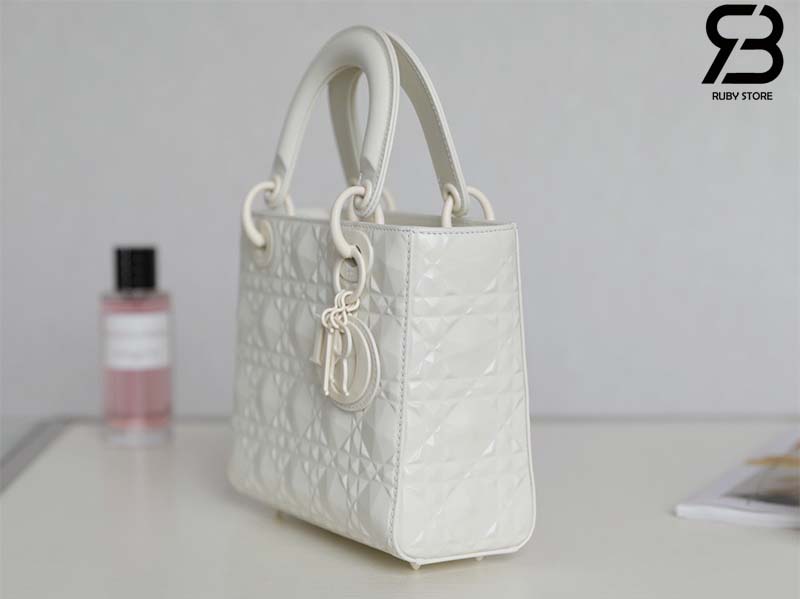 Túi Small Lady Dior Bag Màu Trắng Latte Diamond Cannage Da Cừu 20CM Best Quality