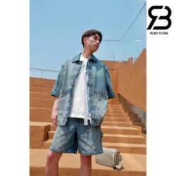 Áo LV Short-Sleeved Denim Workwear Shirt Best Quality