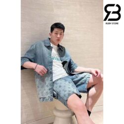 Áo LV Short-Sleeved Denim Workwear Shirt Best Quality