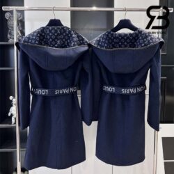 Áo LV Signature Double Face Hooded Wrap Coat Petrole Blue Best Quality