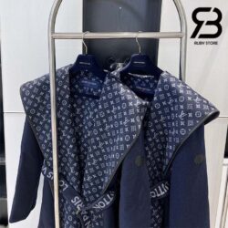 Áo LV Signature Double Face Hooded Wrap Coat Petrole Blue Best Quality