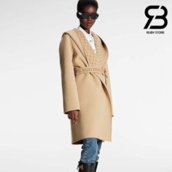 Áo LV Signature Double Face Hooded Wrap Coat Savane Beige Best Quality