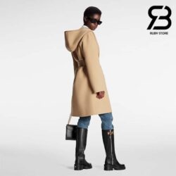 Áo LV Signature Double Face Hooded Wrap Coat Savane Beige Best Quality