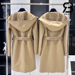 Áo LV Signature Double Face Hooded Wrap Coat Savane Beige Best Quality