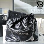 Túi Chanel 22 Medium Handbag Đen Logo Bạc Da Bê SHW 38CM Best Quality