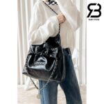 Túi Chanel 22 Medium Handbag Đen Logo Bạc Da Bê SHW 38CM Best Quality