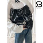 Túi Chanel 22 Medium Handbag Đen Logo Bạc Da Bê SHW 38CM Best Quality