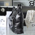 Túi Chanel 22 Medium Handbag Đen Logo Bạc Da Bê SHW 38CM Best Quality