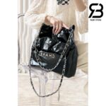 Túi Chanel 22 Small Handbag Đen Logo Bạc Da Bê SHW 34CM Best Quality