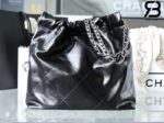 Túi Chanel 22 Small Handbag Đen Logo Bạc Da Bê SHW 34CM Best Quality