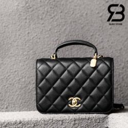 Túi Chanel 23B Flap Bag With Top Handle Màu Đen Caviar 21CM Best Quality
