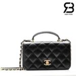 Túi Chanel 23B Mini Flap Bag With Top Handle Màu Đen Caviar 20CM Best Quality