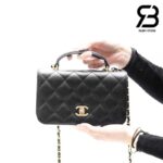 Túi Chanel 23B Mini Flap Bag With Top Handle Màu Đen Caviar 20CM Best Quality