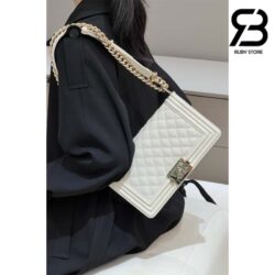 Túi Chanel Boy Medium Trắng Da Caviar LGHW Best Quality