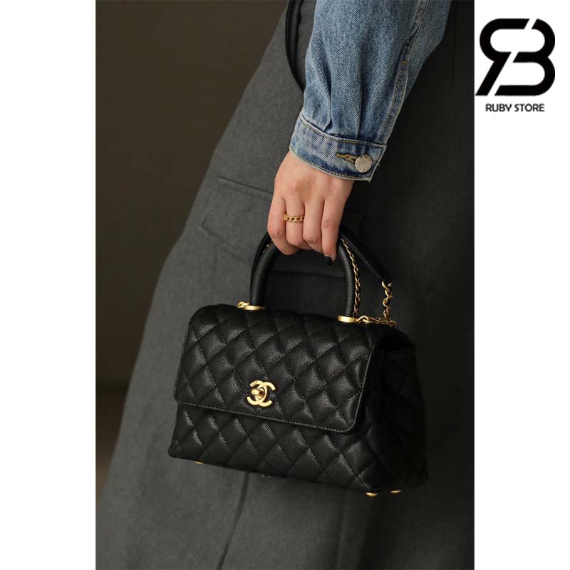Túi Chanel Coco Handle Small Đen Da Caviar Chain Top Handle 24CM Best Quality