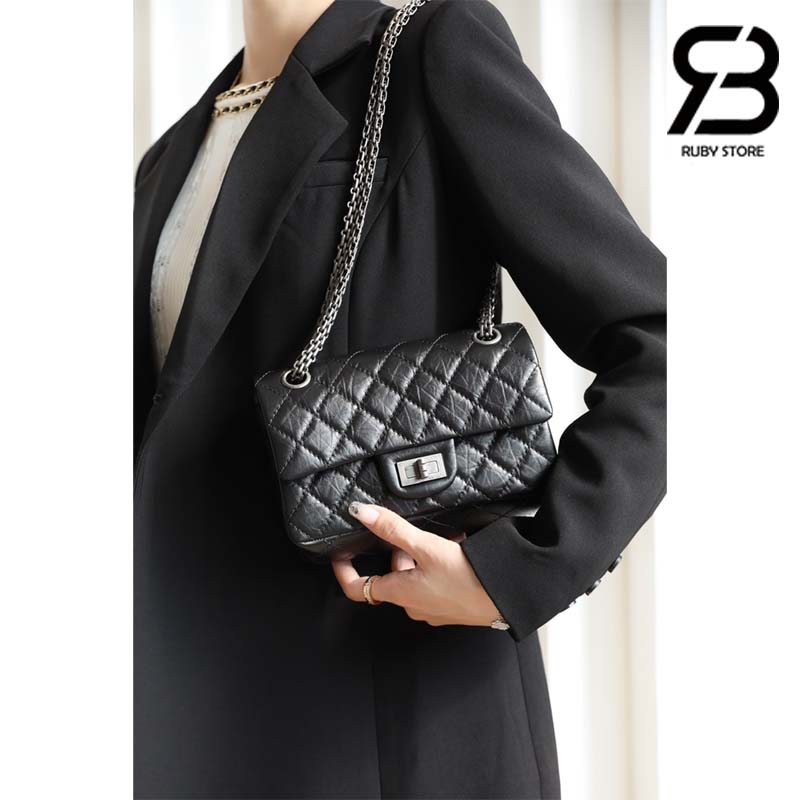 Túi Chanel 2.55 Mini Flap Bag Màu Đen Calfskin SHW 20CM Best Quality