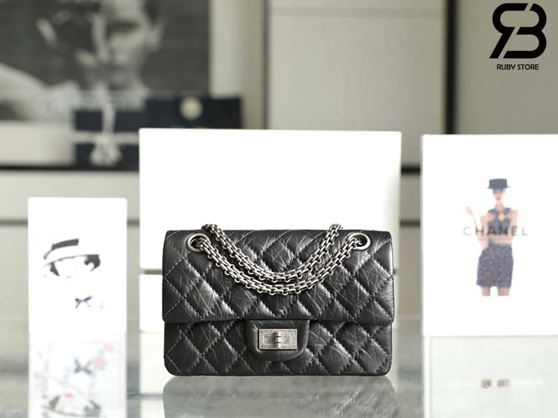 tui-chanel-2-55-mini-flap-bag-black-calfskin-shw-best-quality Túi Chanel 2.55 Mini Flap Bag Màu Đen Calfskin SHW 20CM Best Quality
