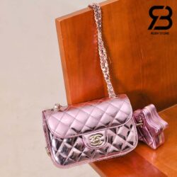 Túi Chanel 24C Mini Flap Bag With Star Coin Purse Màu Hồng Bóng 19CM Best Quality